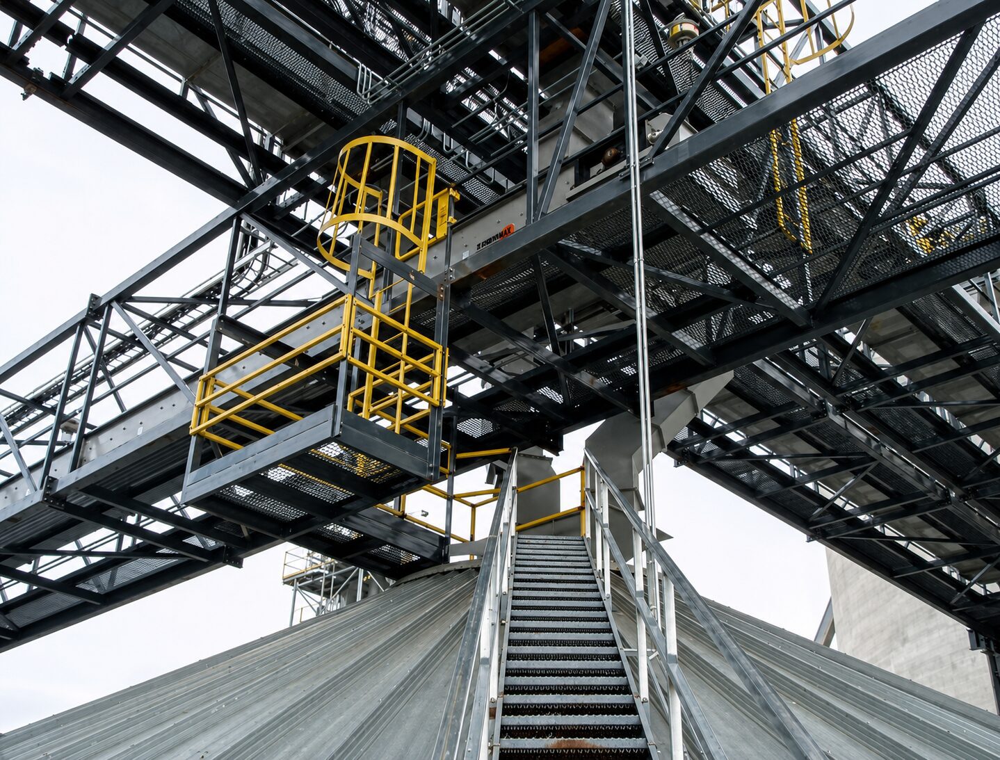 Steel framework and stairs in construction site