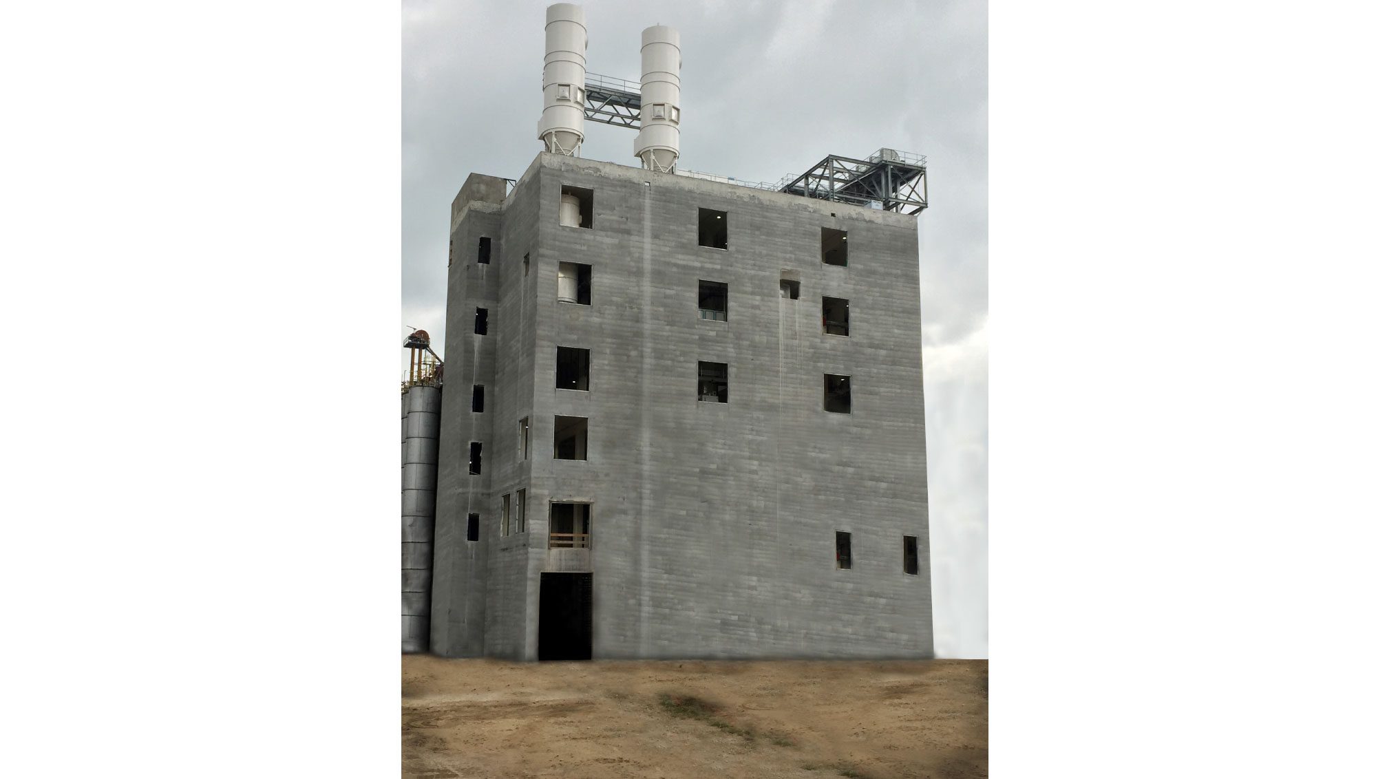 Industrial building with chimneys