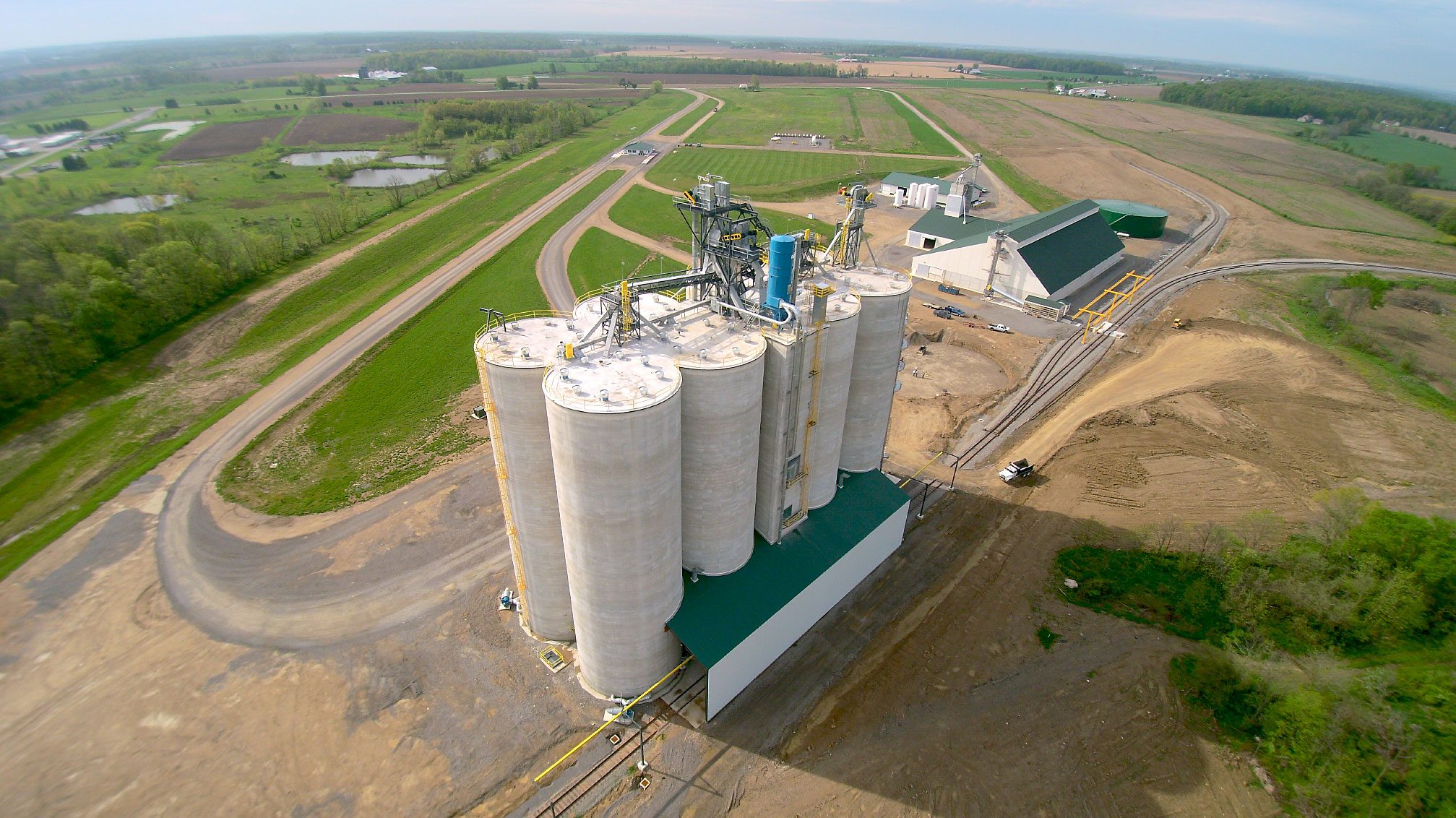 Rural landscape with grain storage facility
